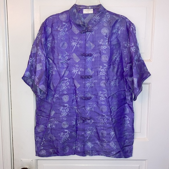 Vintage Asian Oriental Style Top 100% silk men's size S small - Picture 2 of 6